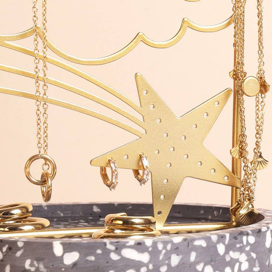Celestial Metal Folding Jewellery Stand with Terrazzo Base